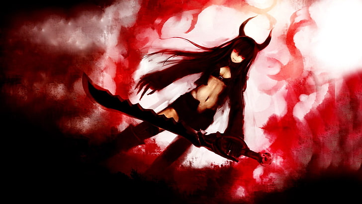 female character holding sword illustration, anime girls, Black Gold Saw
