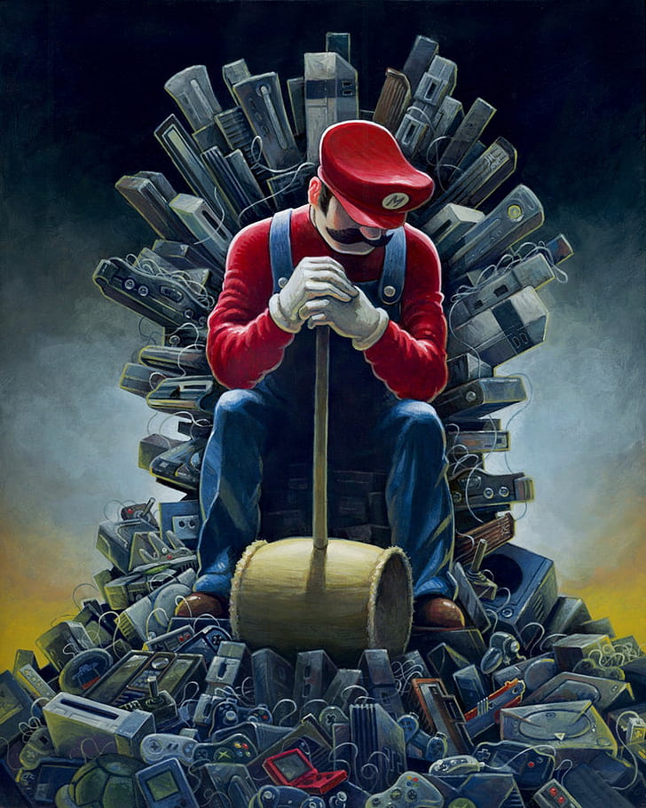 super mario game of thrones crossover iron throne hammer, clothing, HD wallpaper