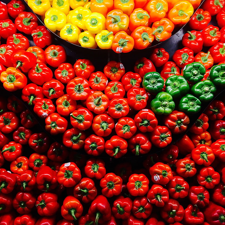 red bell pepper, peppers, food, food and drink, large group of objects, HD wallpaper