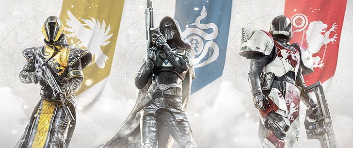 three characters with weapons wallpaper, Destiny 2, video games