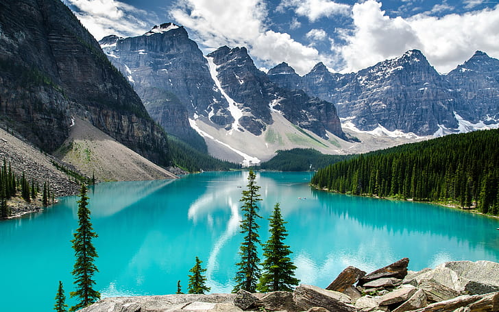 5k, 4k, Canada, mountains, Moraine Lake, HD wallpaper