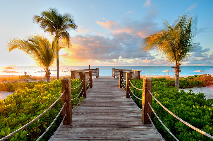 resort, sea, 4k, tourism, 5k, Turks and Caicos Islands, sky, HD wallpaper