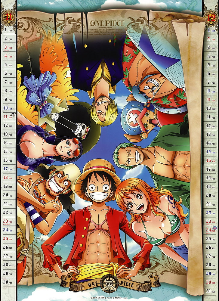 Anime, One Piece, Brook (One Piece), Calendar, Franky (One Piece), HD wallpaper