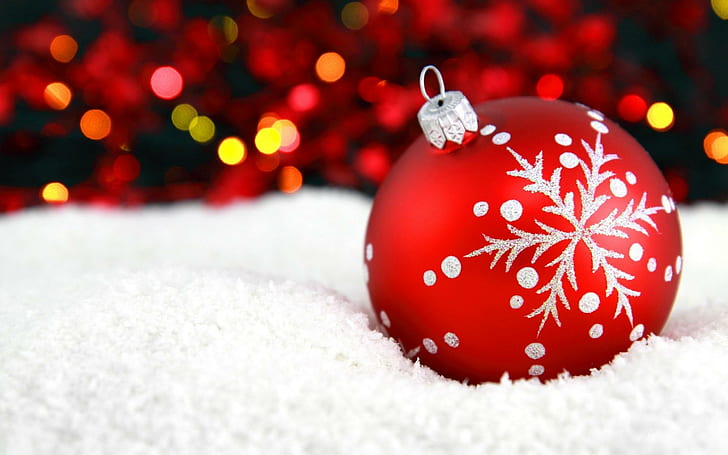 Christmas Ball Snowflake Bokeh New Year, red chrismas ball, HD wallpaper