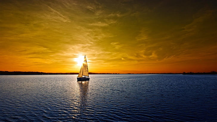 water sunsets sea boat sailboats 1920x1080  Nature Sunsets HD Art