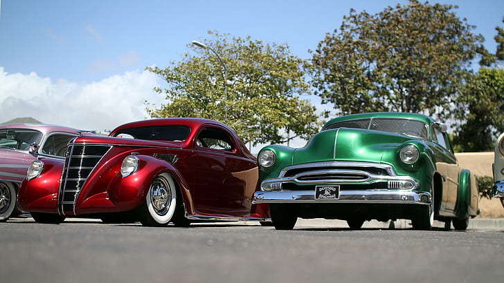 Classic Vintage Cars, green vintage coupe, other cars