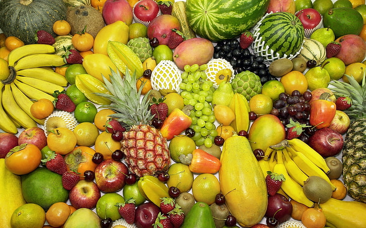 assorted-color fruit lot, many, banana, food, pineapple, freshness