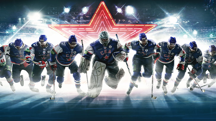 men's blue and white ice hockey jersey, star, team, goalkeeper, HD wallpaper