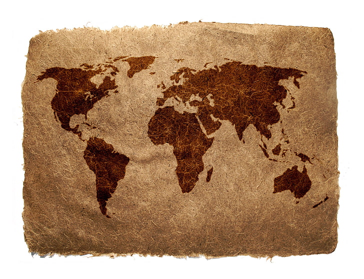 world map printed brown throw pillow, paper, earth, the world, HD wallpaper