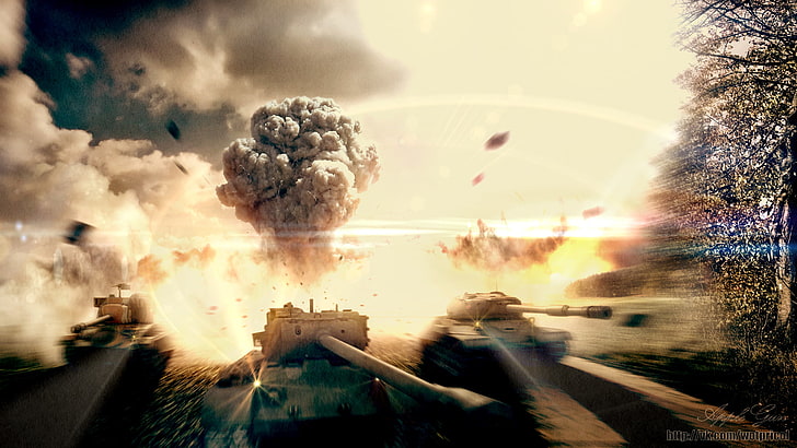 tanks wallpaper, the explosion, clouds, fire, smoke, art, USA HD wallpaper