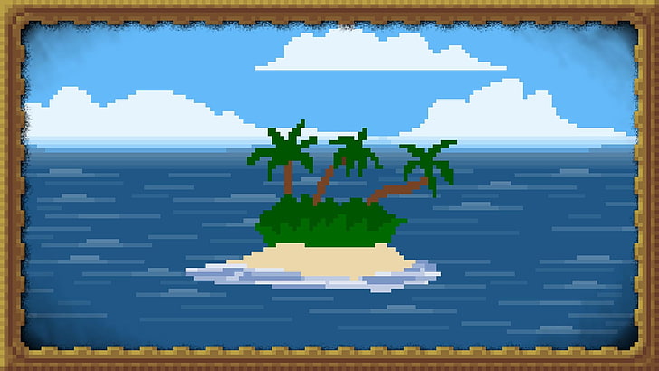 palm trees on island in the middle of ocean illustration, digital art