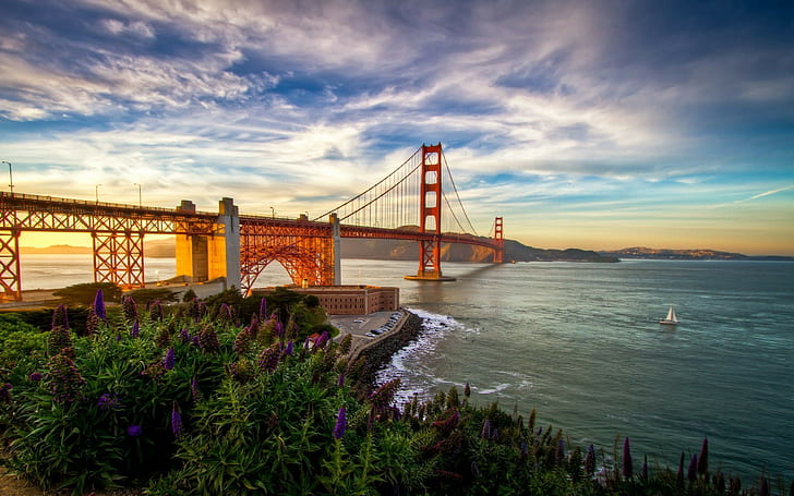 Golden Gate Bridge, sky, clouds, USA, HD wallpaper