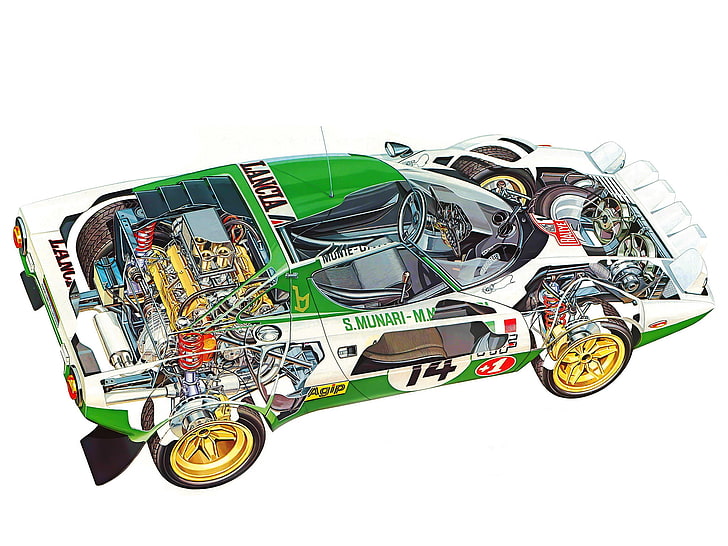 1972, cutaway, engine, group, interior, lancia, race, racing