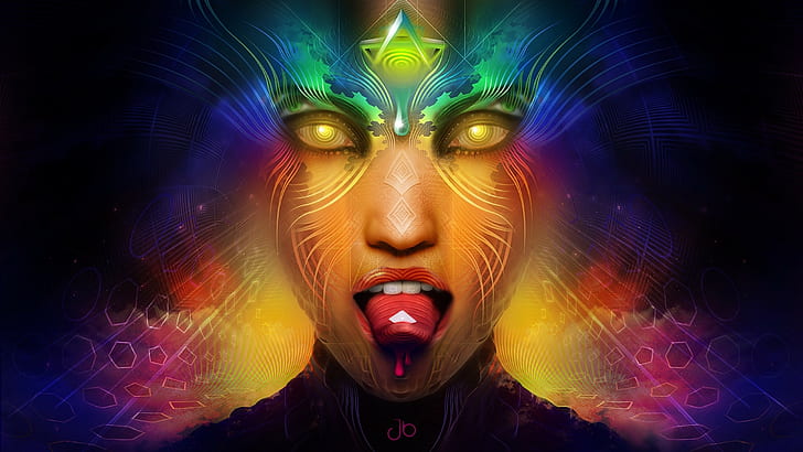 anime, colorful, LSD, tongues, psychedelic, women, abstract
