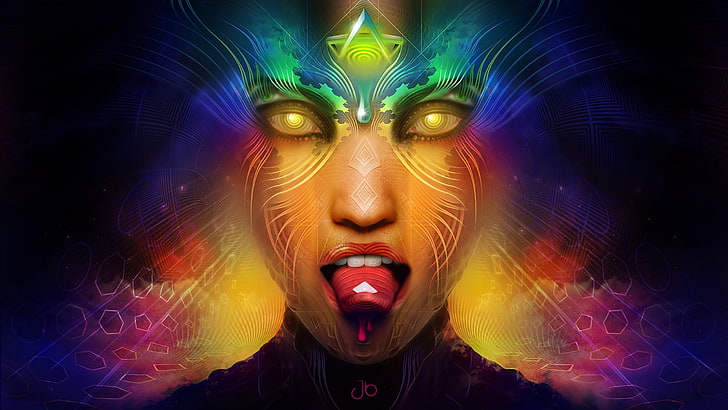 multicolored digital wallpaper, anime, LSD, women, psychedelic