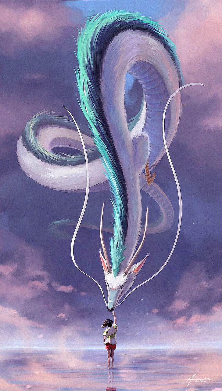 dragon, children, illustration, digital painting, clouds, Haku HD wallpaper