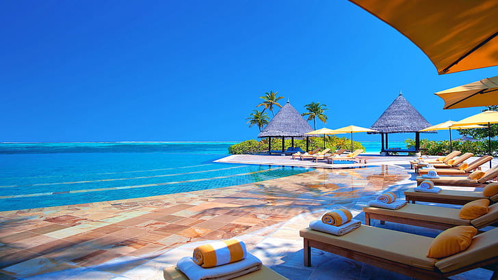 Hotel Terrace Chairs Ocean Maldives Hd Wallpaper 2560×1440, HD wallpaper