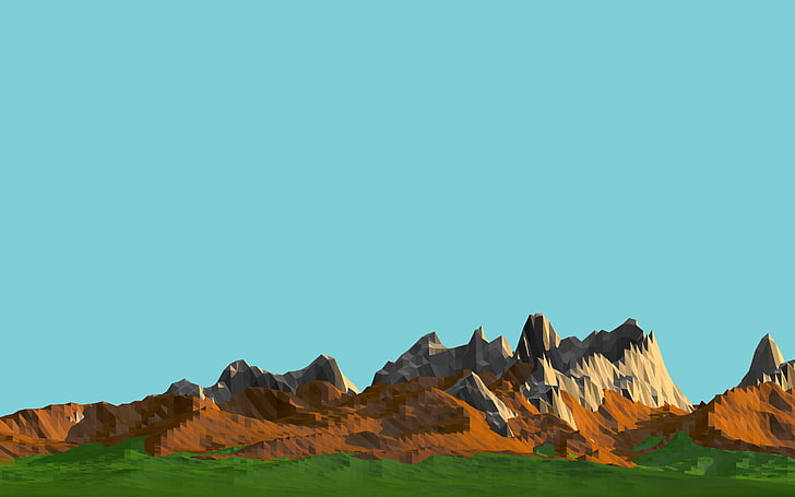 low poly, mountains, digital art, landscape, rock, sky, rock formation, HD wallpaper