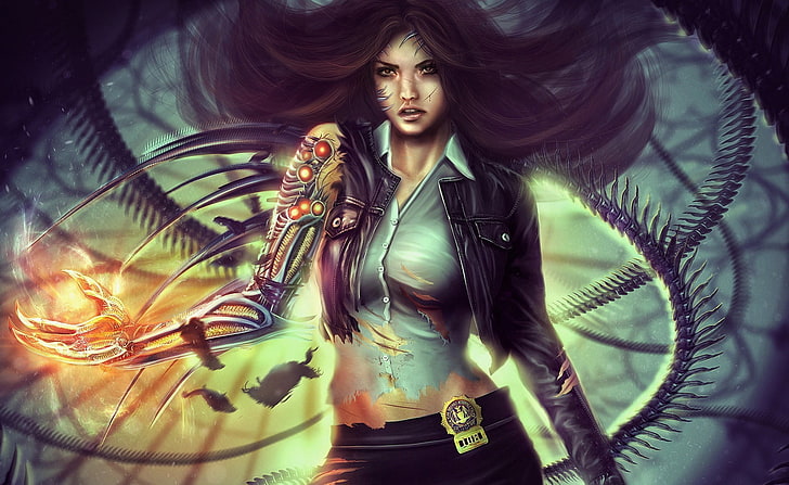 illustration of black-haired woman, fantasy art, Witchblade, one person