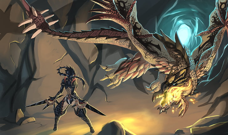 Rathalos Battle, Rathalos, anime monster hunter, HD wallpaper