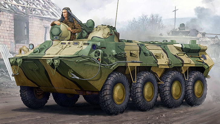 green and brown battle tank wallpaper, figure, art, BTR-80, Soviet armoured personnel carrier