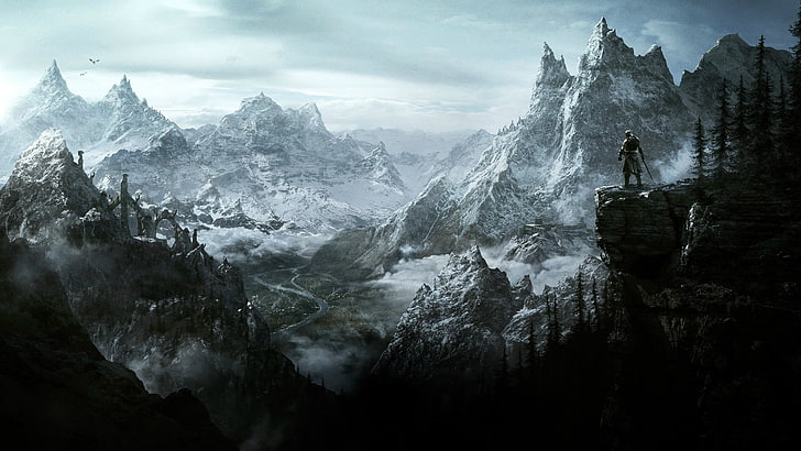 mountains illustration, The Elder Scrolls V: Skyrim, video games