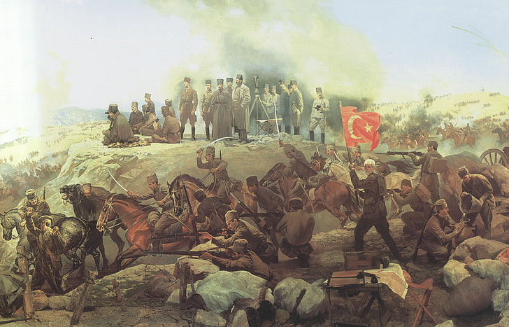 artwork, painting, history, war, battle, Turkey, soldier, flag, HD wallpaper