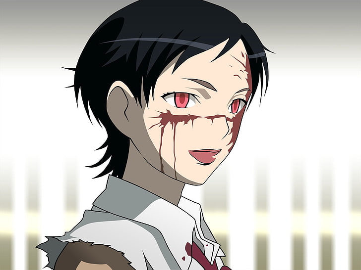 black haired anime illustration, blood, otonashi saya, kyuuketsuki