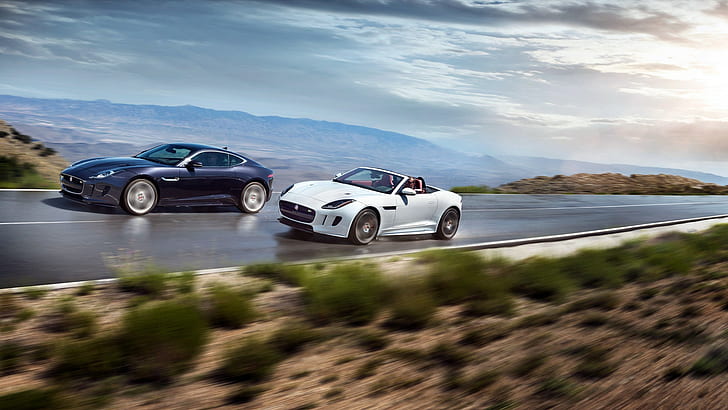 Jaguar F-Type, car, motion blur, road, HD wallpaper