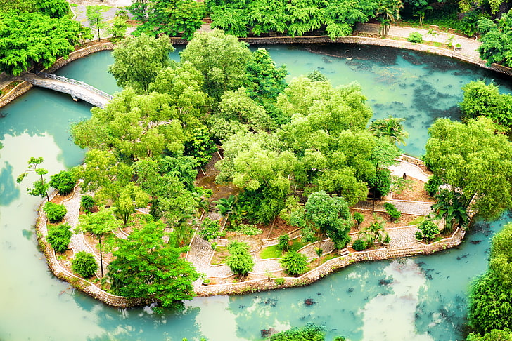 Pond, Park, Vietnam, Bridges, Ninh Binh, Tropical Garden, HD wallpaper
