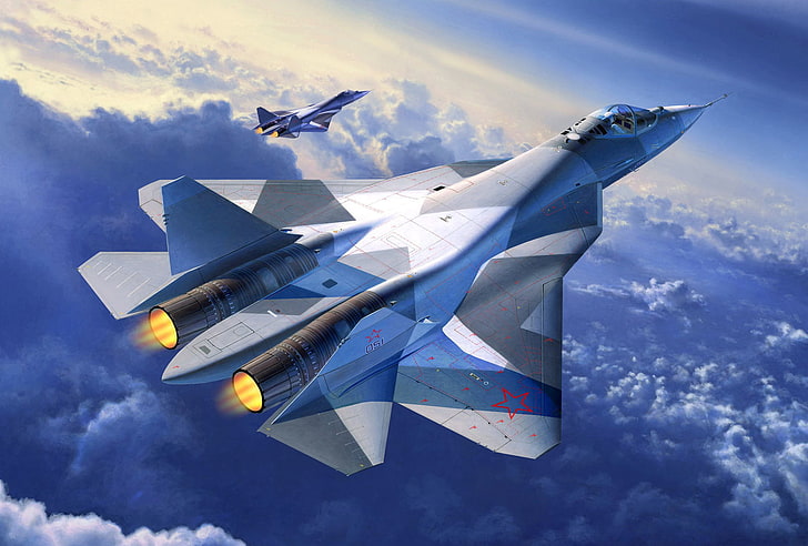 gray fighter jet wallpaper, the plane, art, T-50, BBC, generation