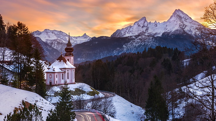 germany, village, mountain village, small church, salzburg, HD wallpaper