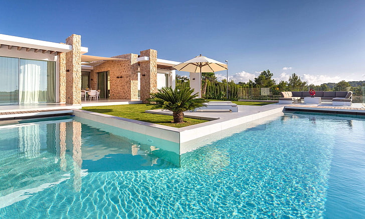 the city, Villa, pool, House in Ibiza, swimming pool, water, HD wallpaper