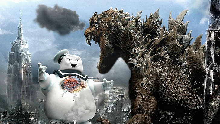 Godzilla, science fiction, Stay Puft Marshmallow Man, representation, HD wallpaper