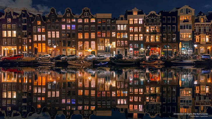 Amsterdam at Night, The Netherlands, Architecture, HD wallpaper