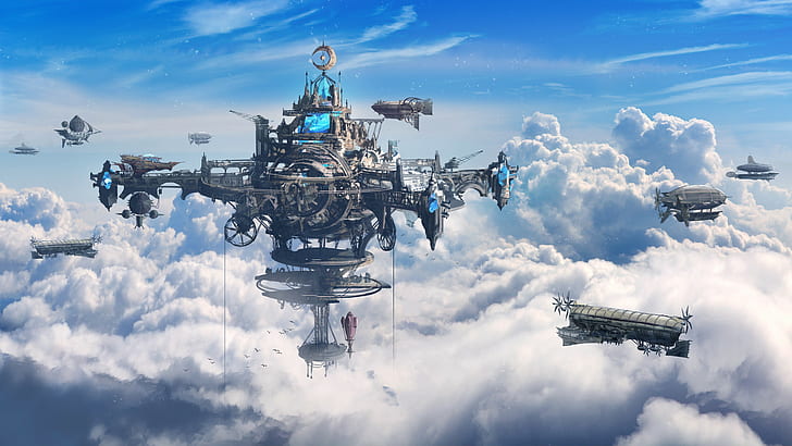Sci Fi, Steampunk, City, Ship, Sky, HD wallpaper