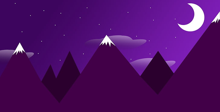 night, nature, Moon, minimalism, purple, shape, triangle shape