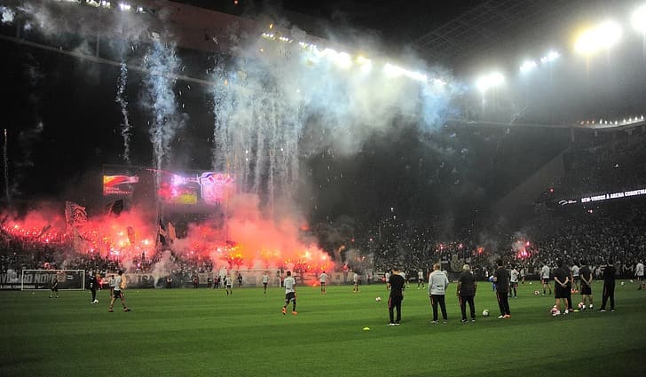 Arena Corinthians, stadium, soccer, flares, HD wallpaper