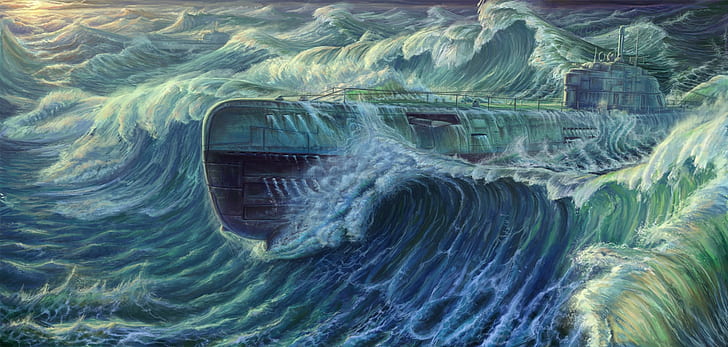 submarine, sea, artwork, Type XXI