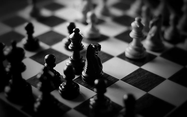 chess, monochrome, HD wallpaper