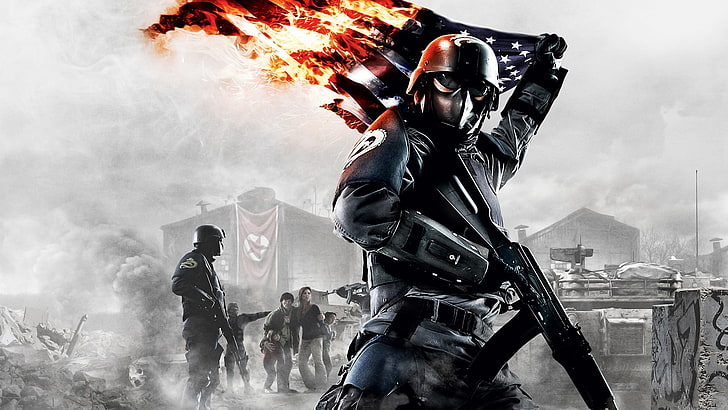 Battlefield 1 digital wallpaper, war, USA, flag, military, Homefront: The Revolution