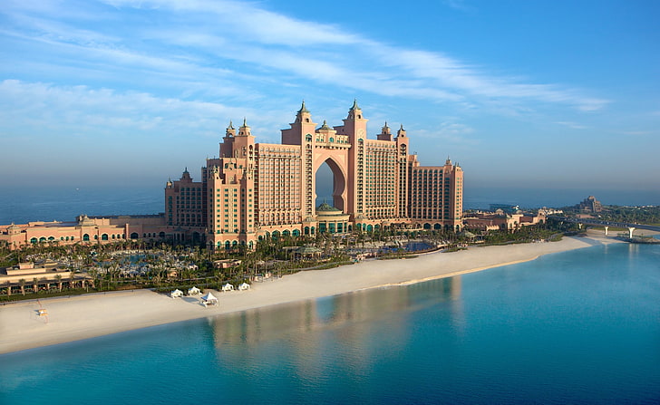Atlantis Hotel Dubai, brown building, Asia, United Arab Emirates, HD wallpaper