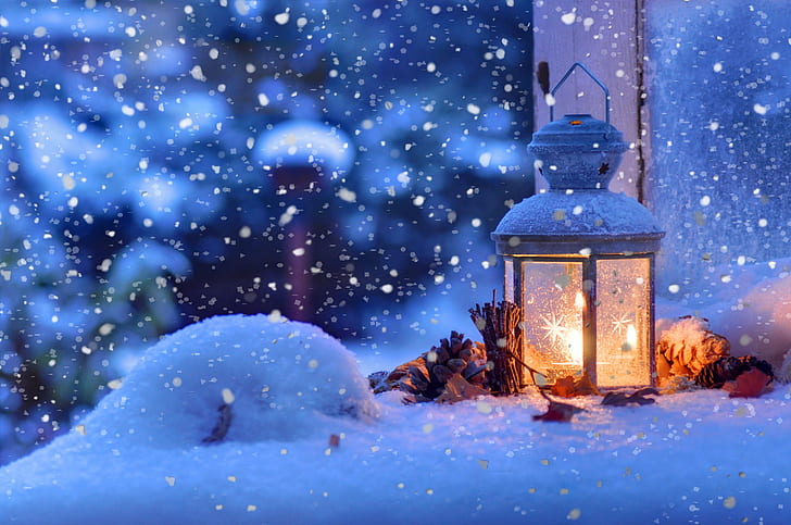 Photography, Winter, Christmas, Lantern, Snowfall, Snowflake