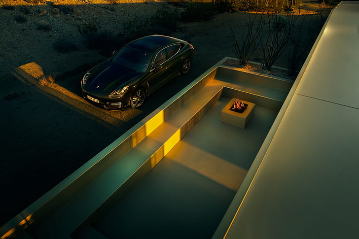 car, vehicle, Porsche, Porsche Panamera, CGI, sunset, architecture