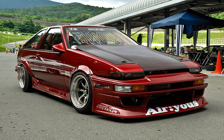 Hd Wallpaper Red And Black 5 Door Hatchback Jdm Stance Toyota Ae86 Car Wallpaper Flare