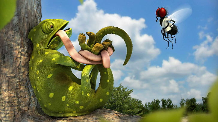 Funny 3D Chameleon, HD wallpaper