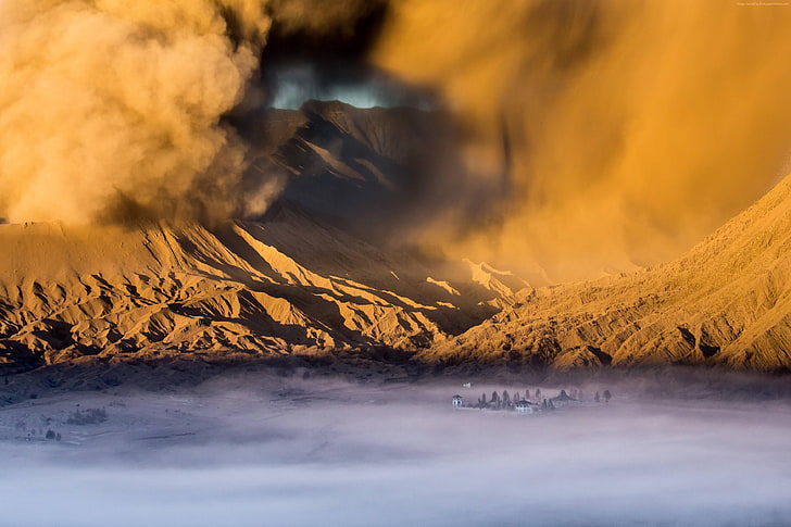 Desert, City, Clouds, Mountains, Valley, 4k, Sandstorm