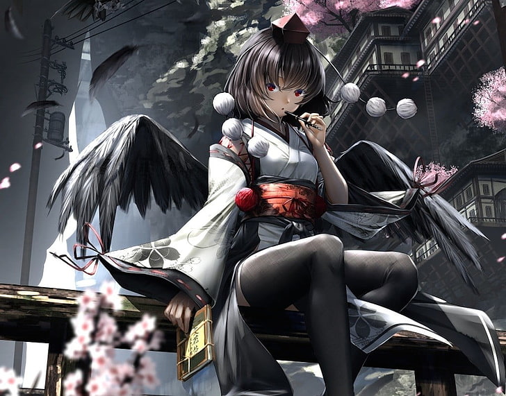 female dark angel anime character digital wallpaper, cropped