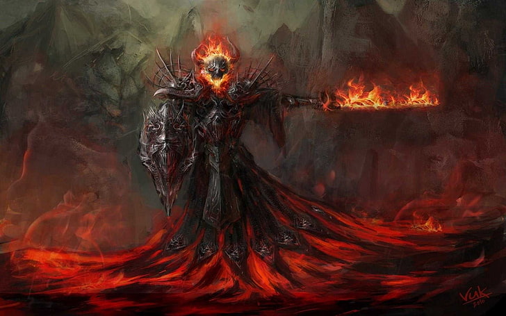 monster with fire wallpaper, fantasy art, burning, fire - natural phenomenon, HD wallpaper