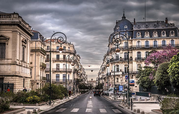 the city, street, Montpellier, HD wallpaper